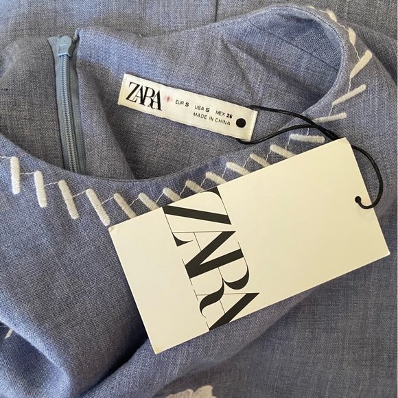NWT Zara Blue Chambray Embroidered Tent Mini Dress Sz S - Picture 11 of 16